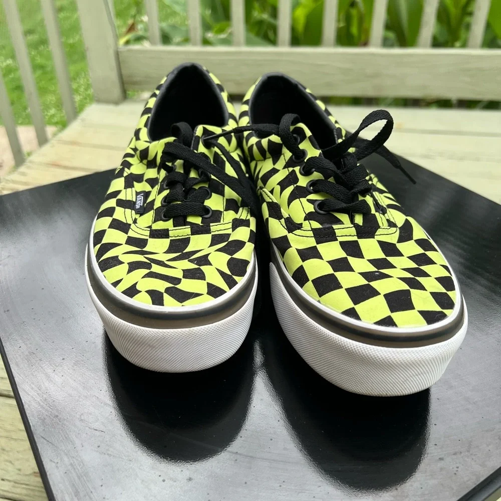 Vans Black and Yellow/green Checkered platform Sneakers - Picture 4 of 6